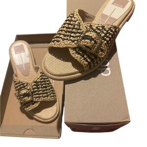 Dolce Vita Tan and Black Sandals with Woven Design